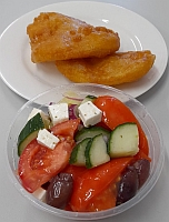 Potato Cakes and Greek Salad